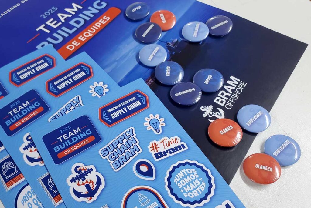 Bottons personalizados para campanha de segurança do trabalho e team building no setor de petróleo e gás no RJ
