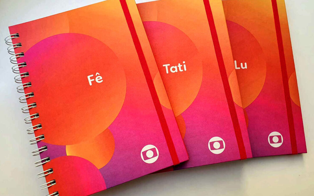 Três cadernos com capas personalizadas para a Rede Globo cliente da Copy House no Rio de Janeiro