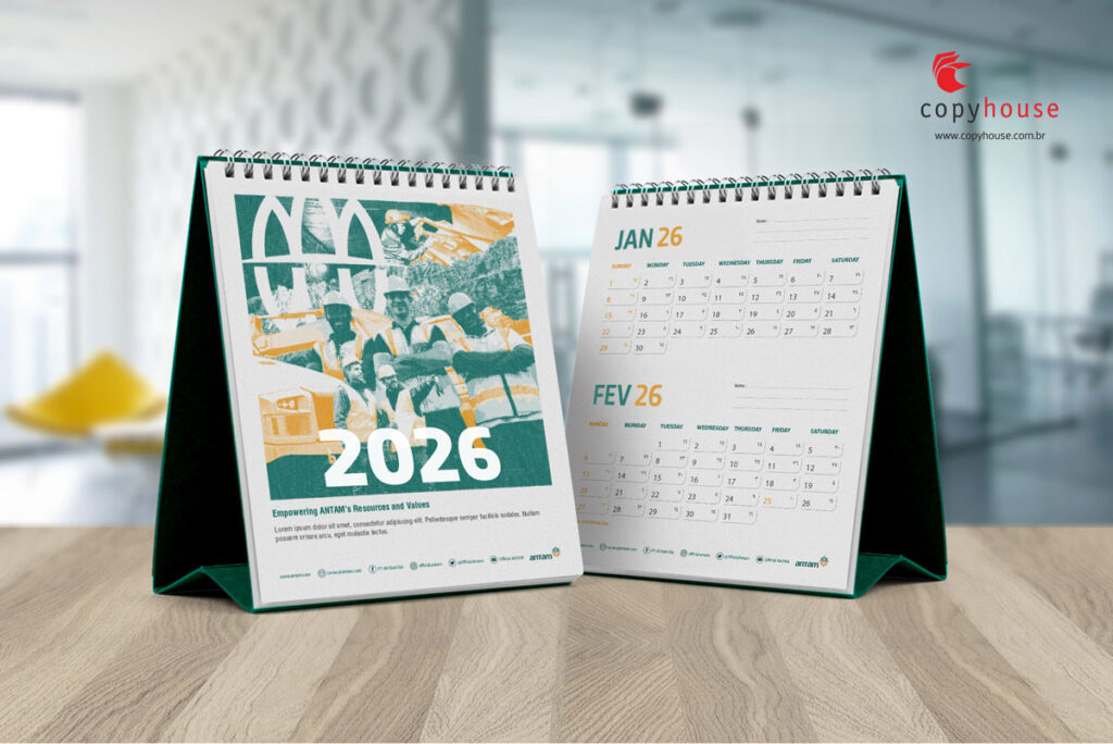 Calendário de mesa no formato pocket para 2026, personalizado, base impressa